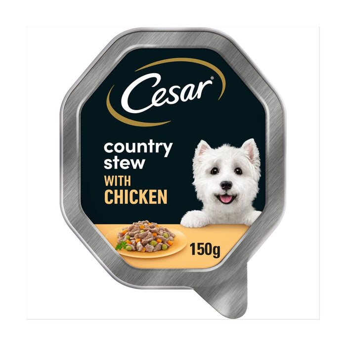 César Country estofado para adultos bandeja de comida húmeda para perros húmedos pollo y verduras en salsa 150g